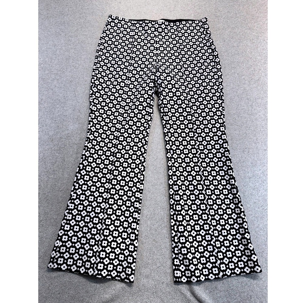 Maeve Anthropologie Floral Print Flare Pants SP Black White Retro Wide Leg Y2K